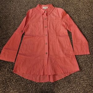 Simply Noelle Pink Linen Cotton Tunic Dress Shirt Shacket Jacket S / M
